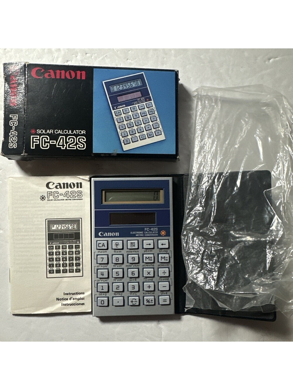 Vintage Canon FC-42 Metric Conversion Solar Calculator w/ Box + Manual